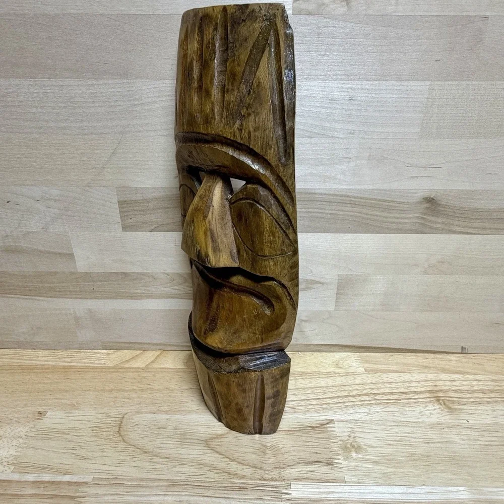 Hand Carved Wooden Tribal Wall Mask Primitive Folk Art Hanging Decor 11.5